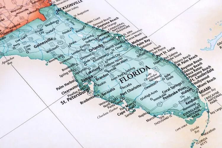 Vintage style map of Florida