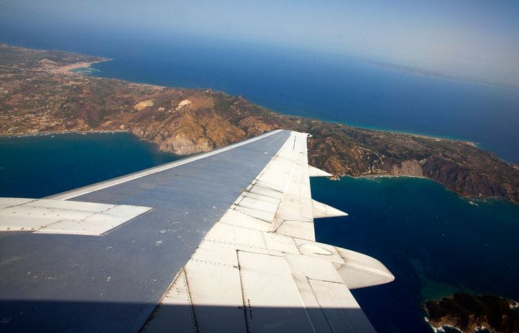 View of Zante coastline out of a plane window