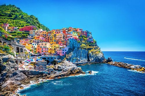 One of the Cinque Terre, five colorful towns clinging to the cliffside by the sea in Italy