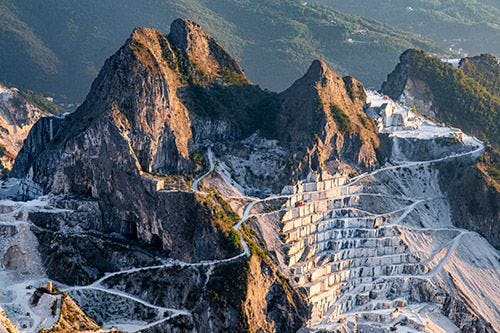 A white marble quarry on the side of a mountain in the Tuscan Alps