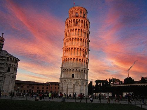The Leaning Tower of Pisa at sunset