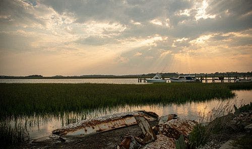 St john's Island in South Carolina - a marshy landscape at sunset