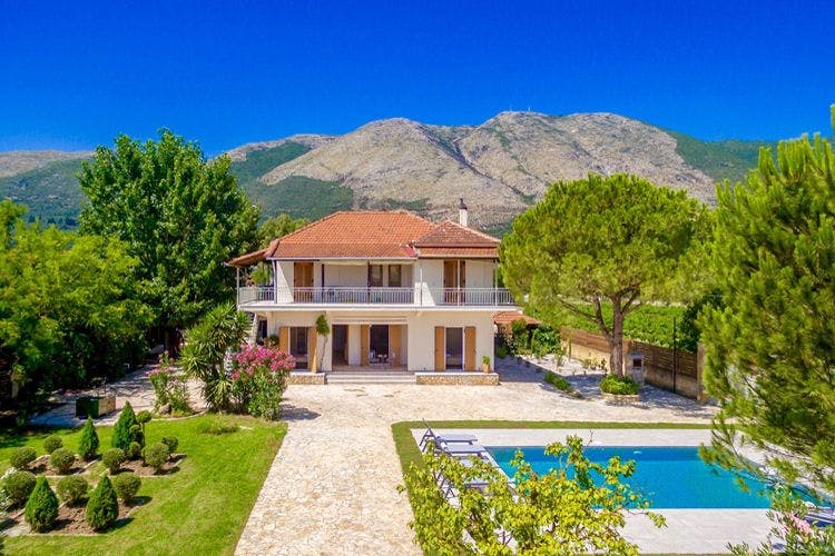 Zakynthos villas Villa Agricola double story home with private pool and mountain backdrop