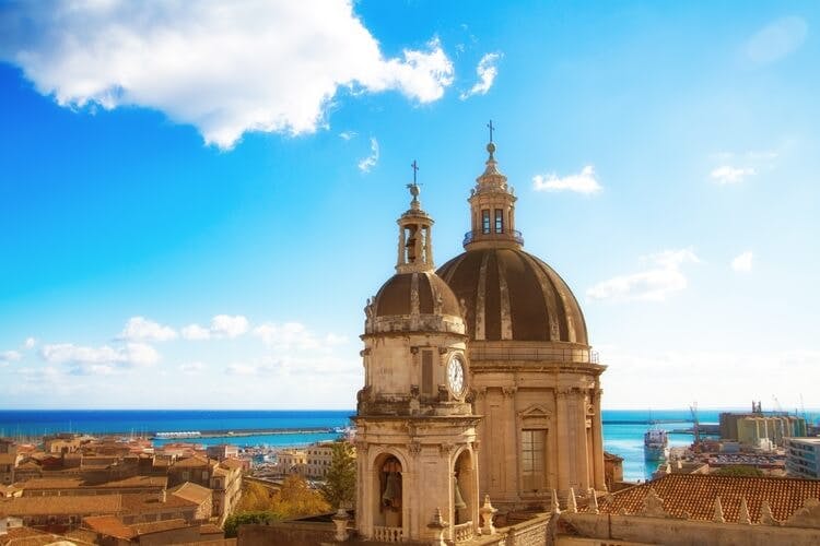 Rooftop of 18th century cathedral in Catania, Sicily