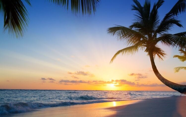 tropical beach at sunset
