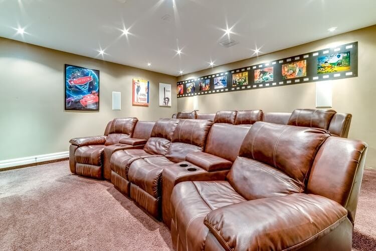 brown leather seats in movie room