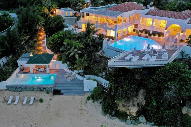 aerial view of a beach villa
