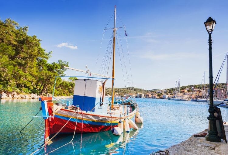 anchored boat in paxos