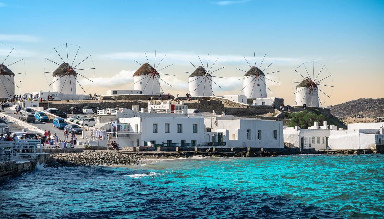 Mykonos' famous windmills by the old town harbor