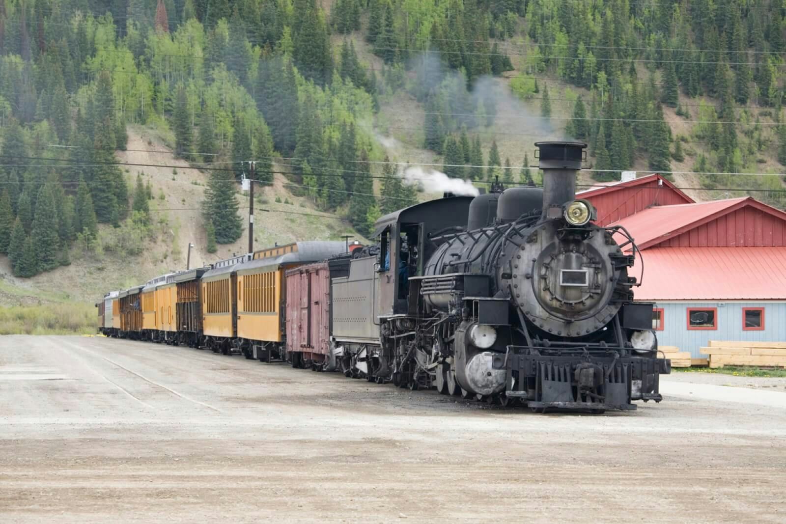 The historic Durango and Silverton Narrow Gauge Railroad steam engine in Colorado