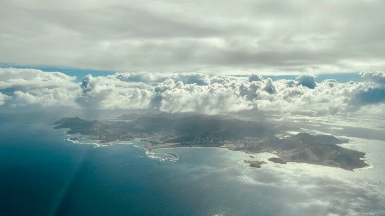 View from the window of a plane of the island of Saint Martin