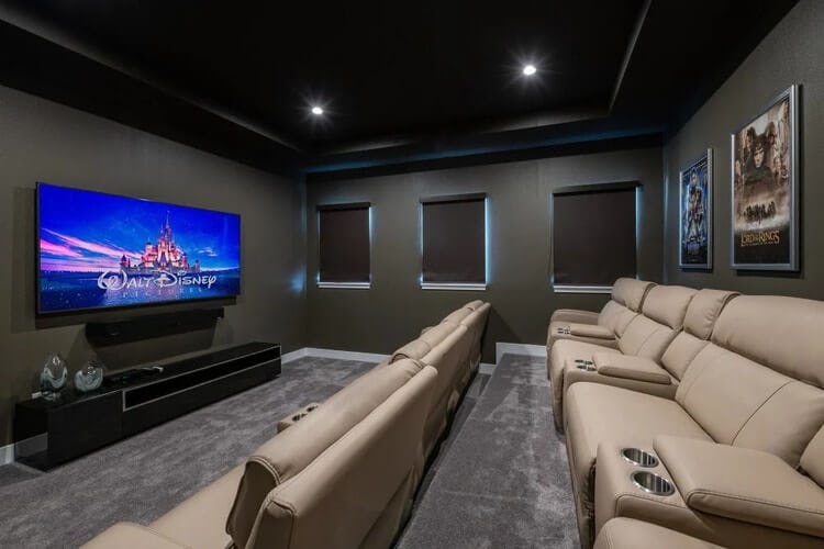 movie theater room with pale seats