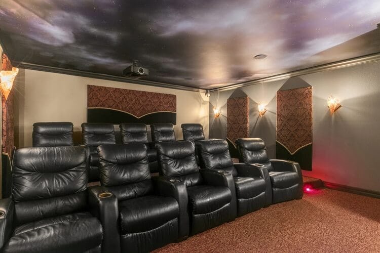 theater room with black seats