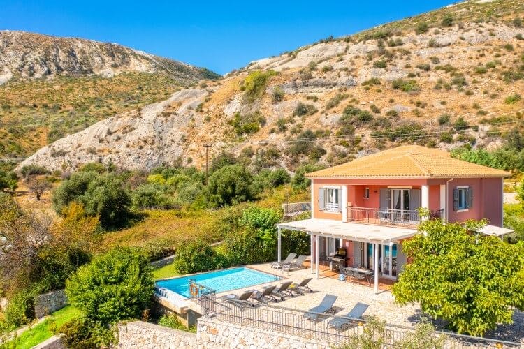 red villa with pool in the hills