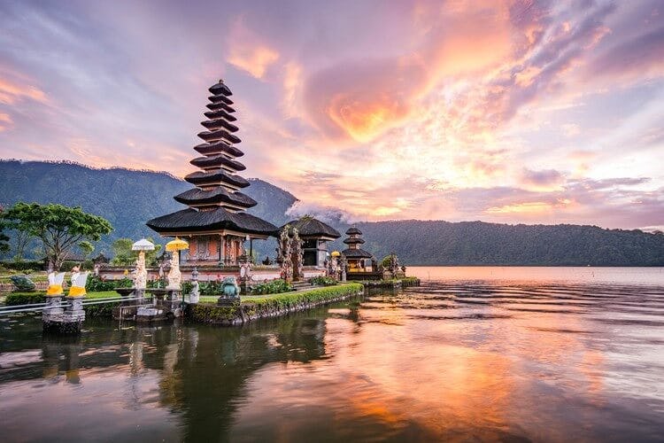 temple in bali at sunset