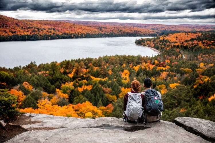 Fall hiking couple