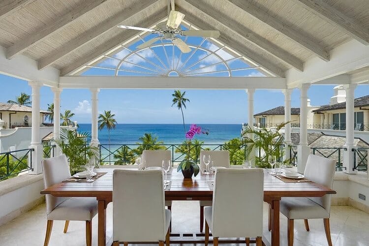 covered dining area overlooking beach
