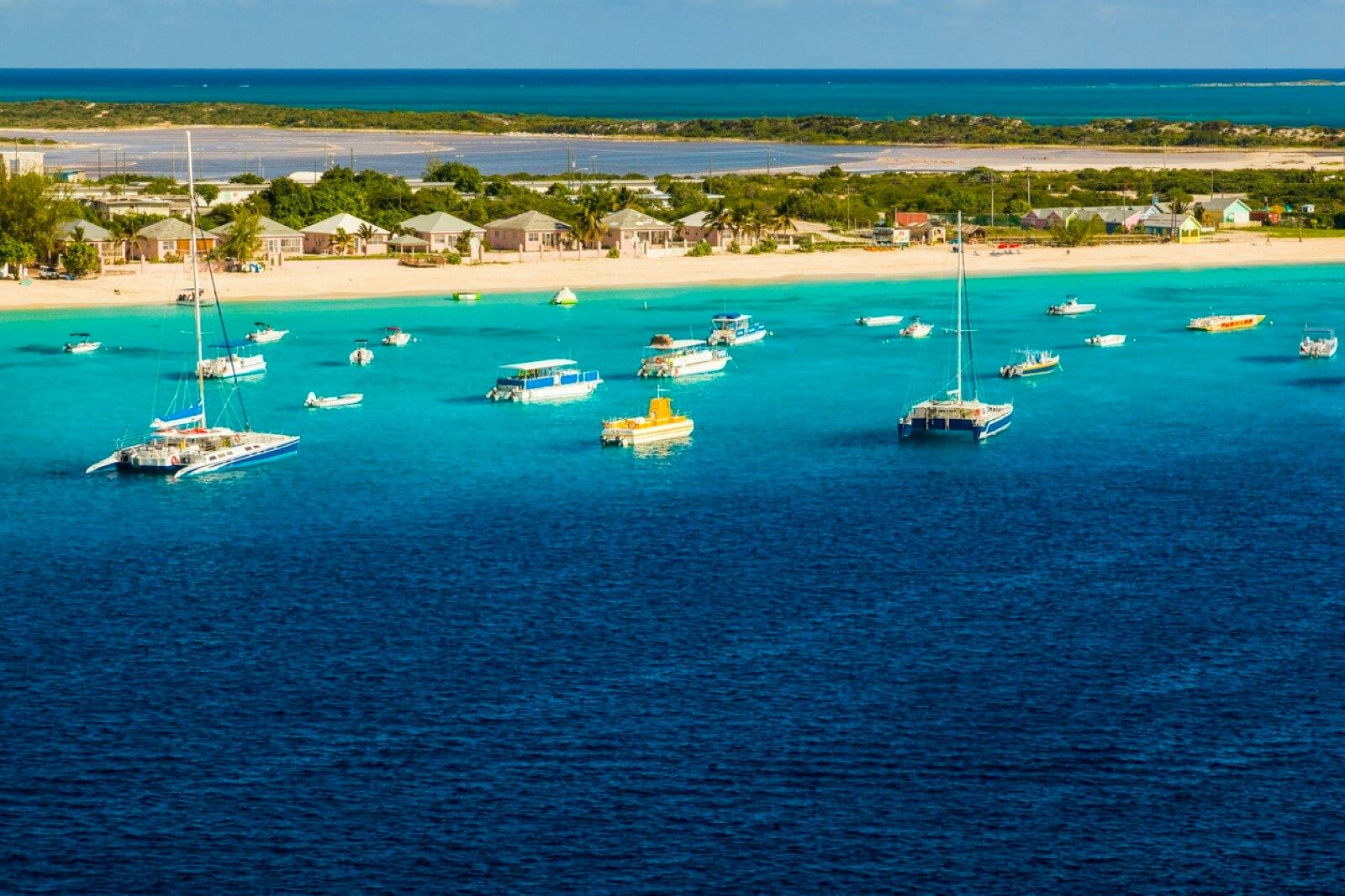 Boats off of the coast of Turks and Caicos