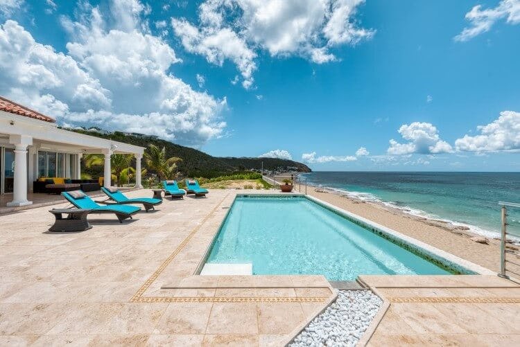 patio, deck and pool on beach