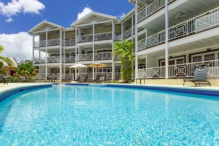 apartment complex surrounding pool