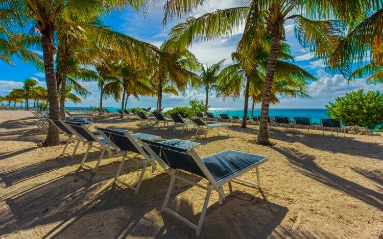 loungers on tropical beach