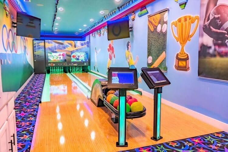 brightly coloured small bowling alley