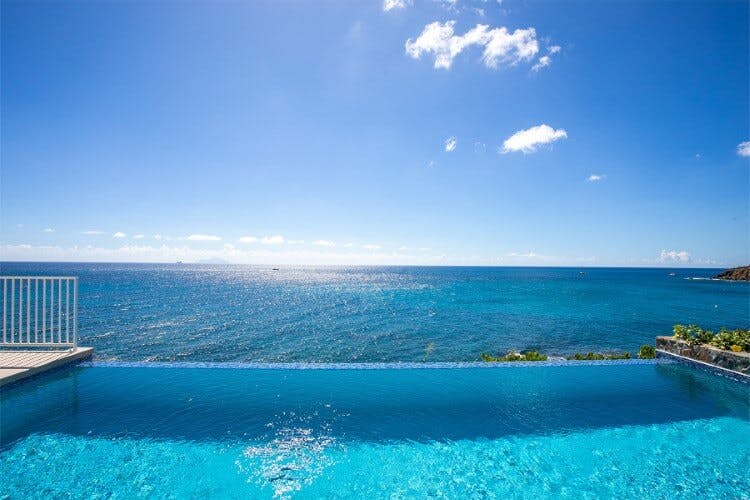 Aqua rental private pool with view of the Caribbean Sea