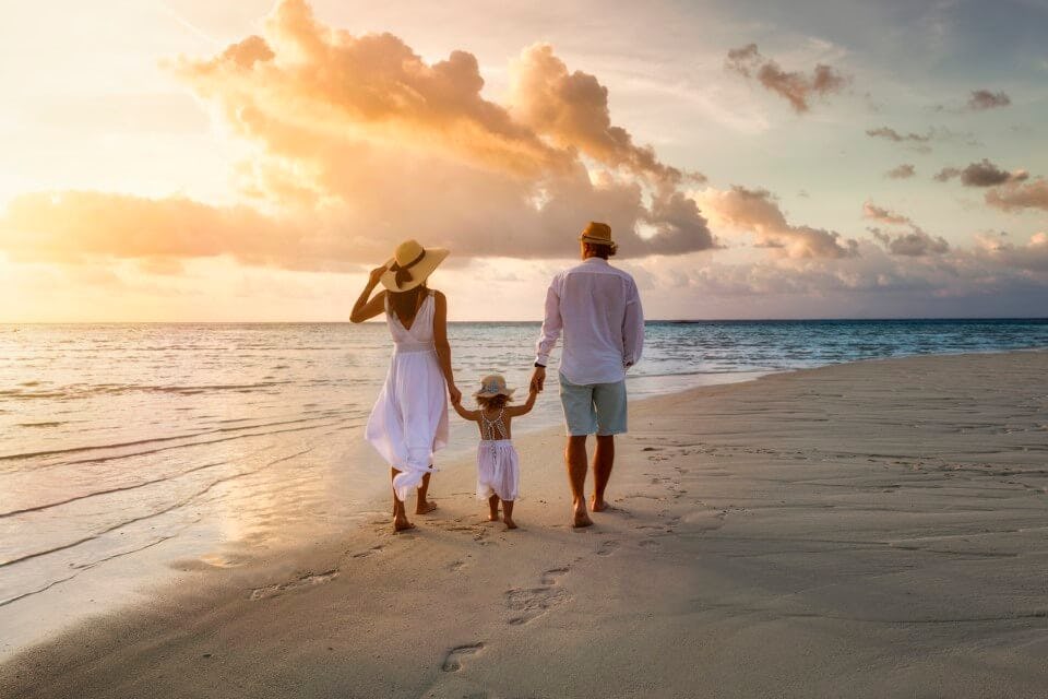 A family on a Caribbean beach