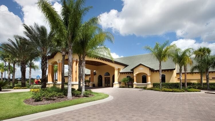 clubhouse with palm trees