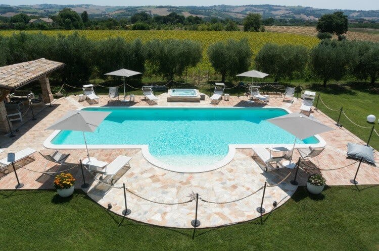 Villa Your Country Escape Le Marche vacation home private outdoor pool, hot tub, and sun loungers