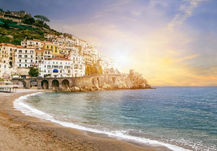 beach in sorrento at sunset