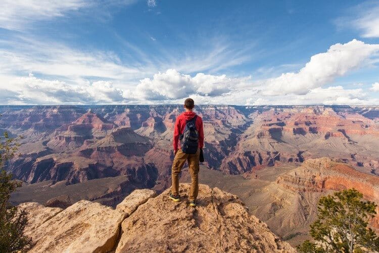 Man standing in front of the Grand Canyon