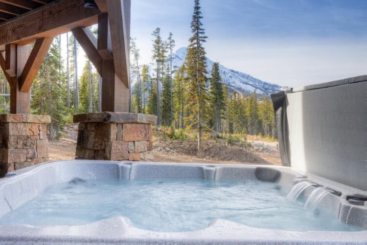 hot tub with mountain in background