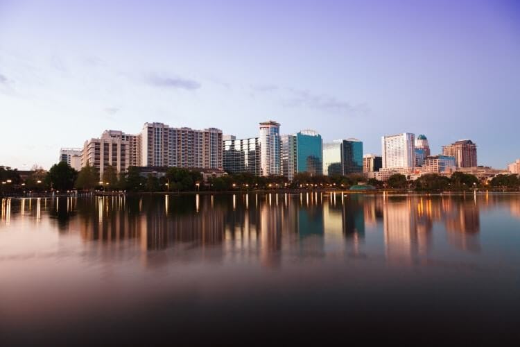 orlando across the water at dusk