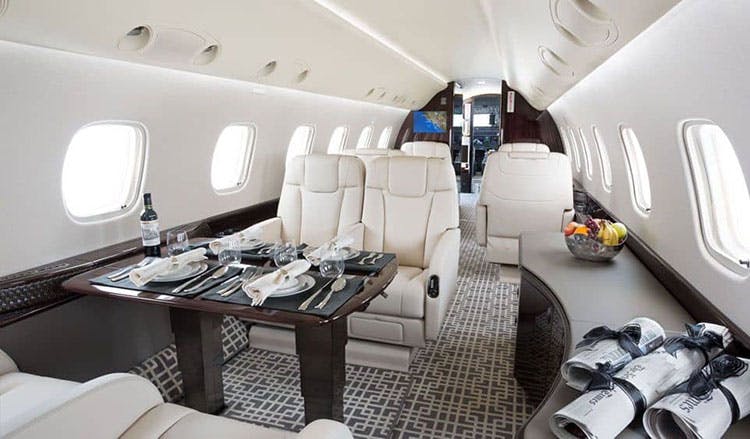 Private Jet Charter interior and seats of featured jet Top Villas