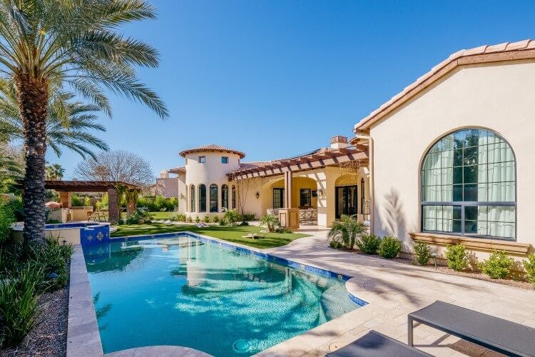 white villa with pool