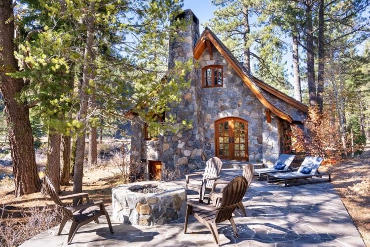 stone cabin with fire pit