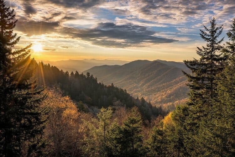 the great smoky mountains at sunset