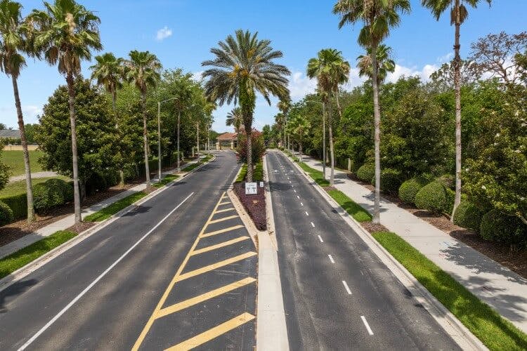 Two dual-lane empty roads in Windsor Hills Resort