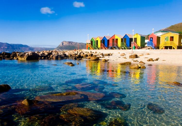 colourful huts on beach