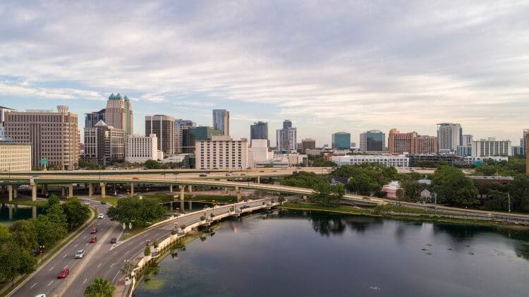 Downtown Orlando and road junction