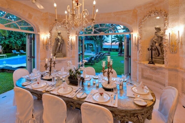 dining room with chandelier