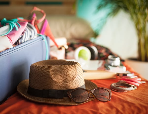 Packing for a trip to orlando , hat and sunglasses