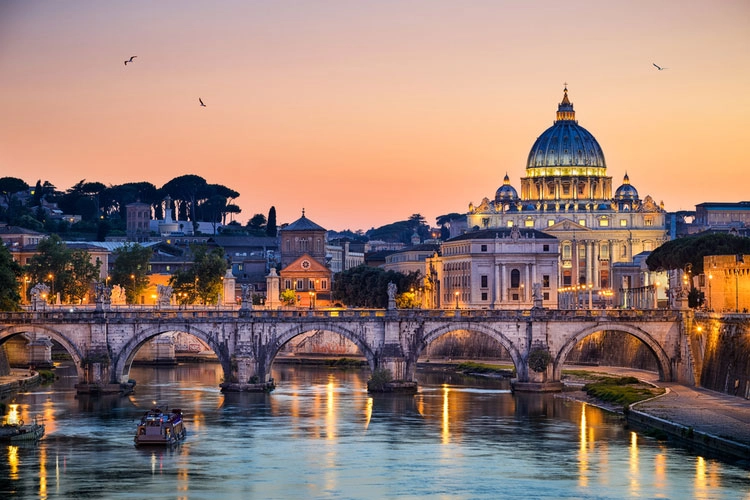 View of the Rome skyline at sunset