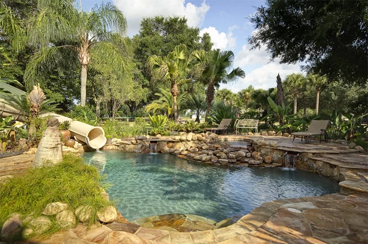 This private pool has a great design at 62 Acre Private Island Estate