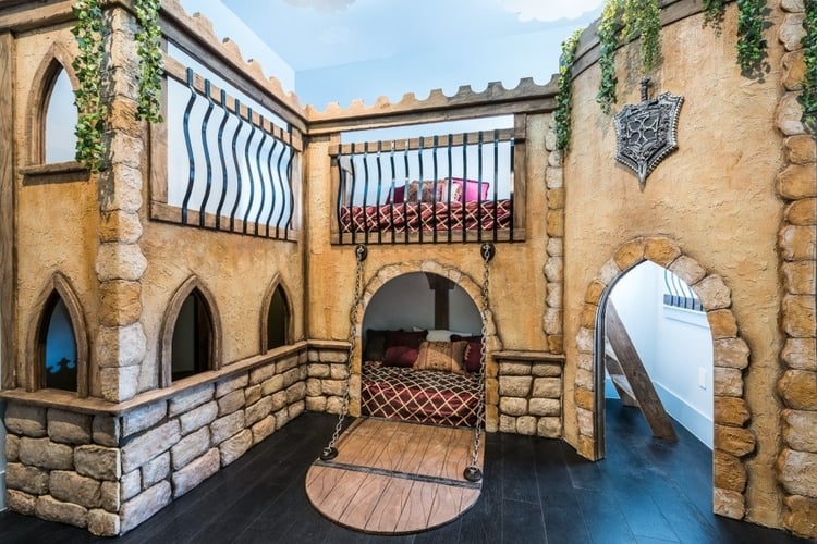 Medieval themed room with castle bunk bed