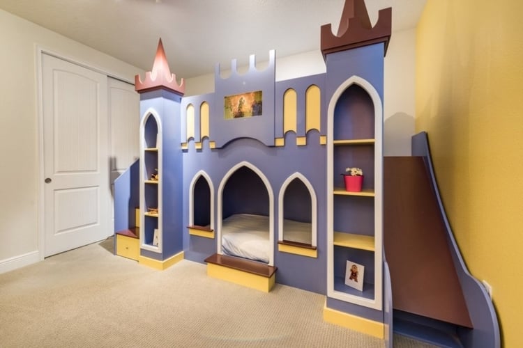Princess themed bedroom with castle bed in Orlando vacation rental