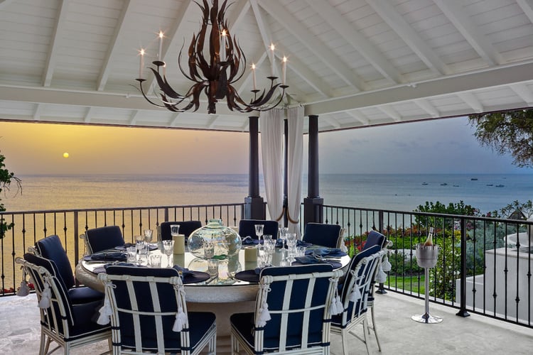 Alfresco dining area overlooking the Caribbean Sea