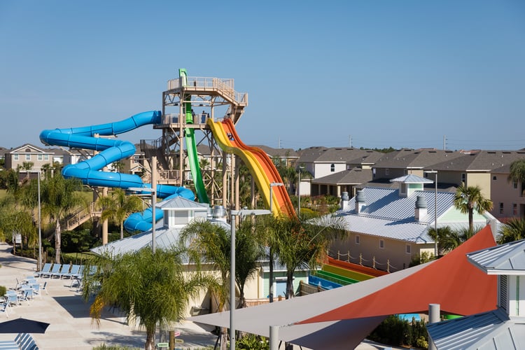 Encore Resort water park. View of the water park slides at Encore Resort