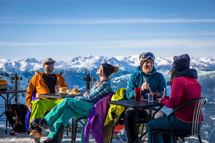 People enjoying apres ski on a mountain